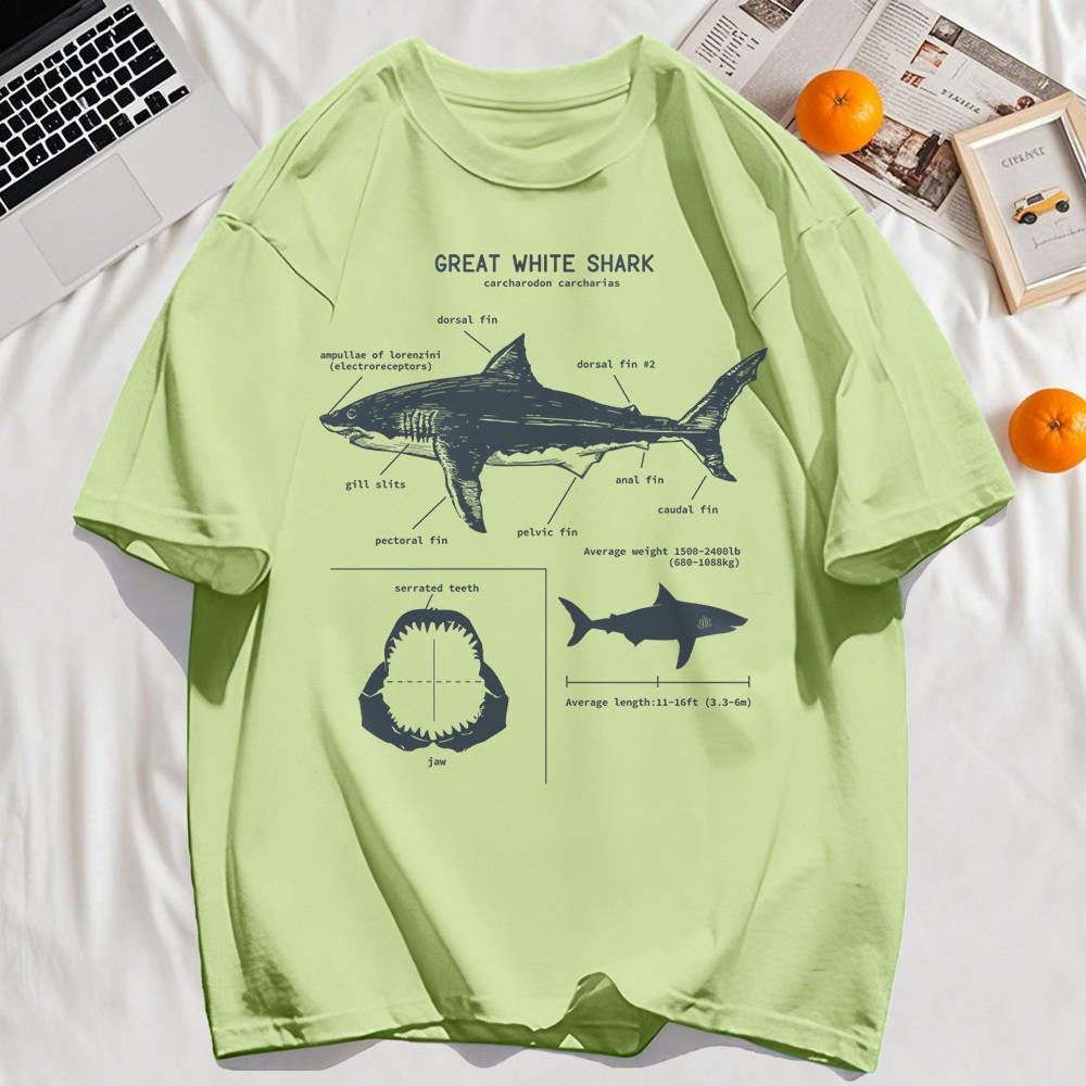 Great White Shark Anatomy T-Shirt New Summer Men Street Short Sleeve Hip Hop Punk Style Boy Casual Tops Oversize White Tees