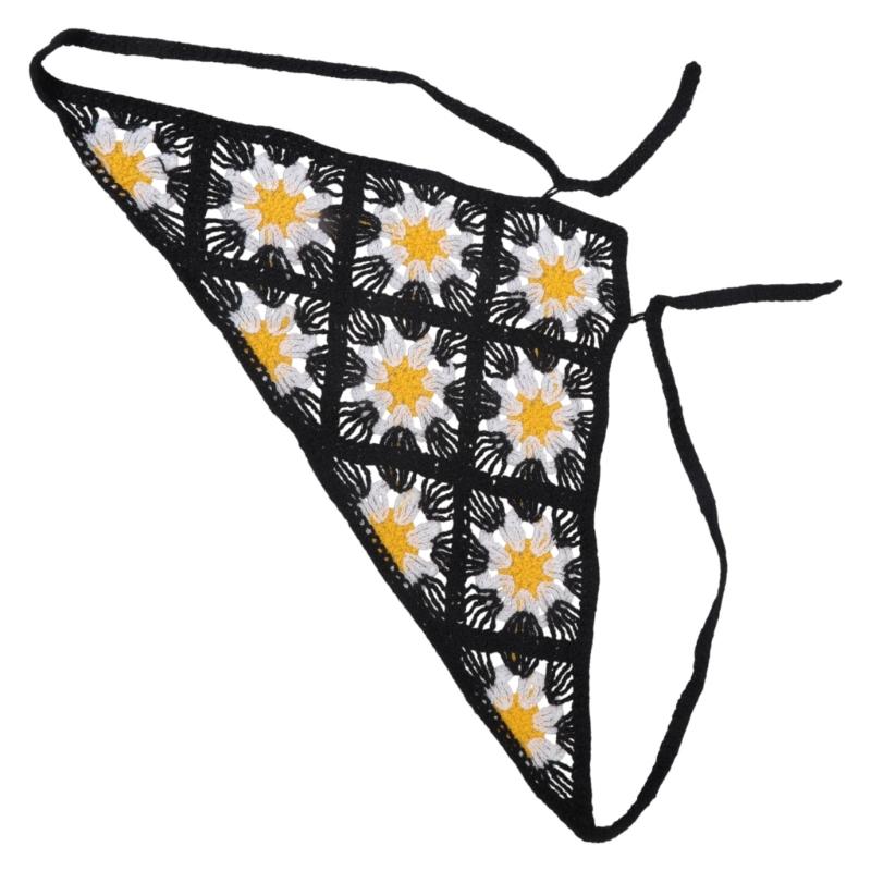 

Bohemian Flower Scarf Hollowed Headbands Vacation Headcovering Bandana Headwrap for Various Occasion and Outfit чорний