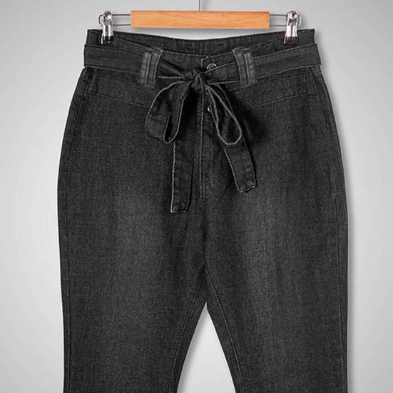 Women Jeans High Stretch Wide-Leg Pants Lace-up Button Zipper Fly