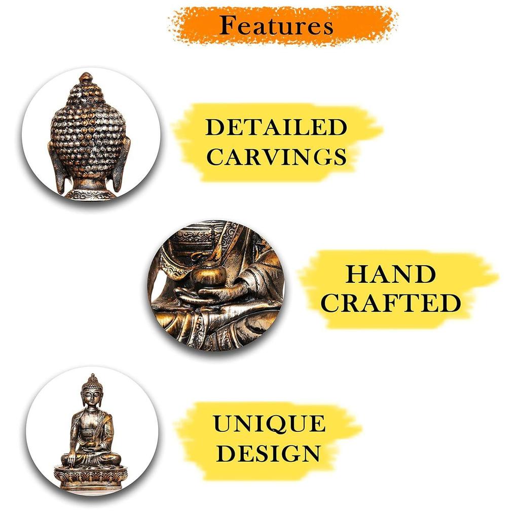 Buddha Statue showpiece Idol Home Decor Items for Living Room and Gifts (Antique Orange)