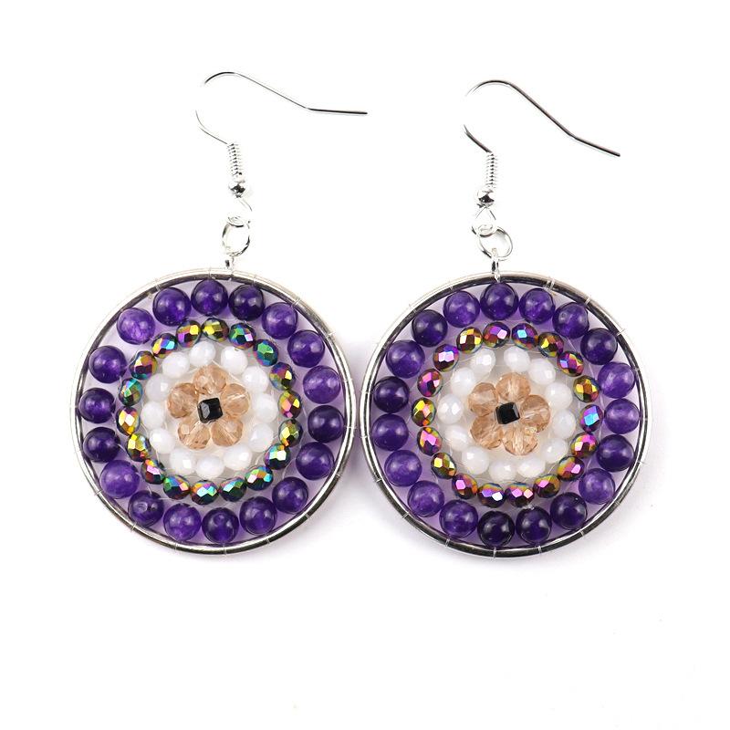 

Bohemian Wind Hand-Woven Colorful Agate Beads Jade Beads Crystal Earrings Earrings Earrings E30 аметист
