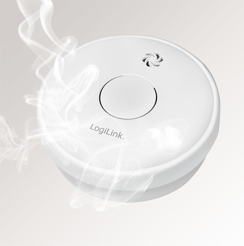 Smoke detector with replaceable 9V battery, Photoelectric, 85 dB EN14604 LogiLink