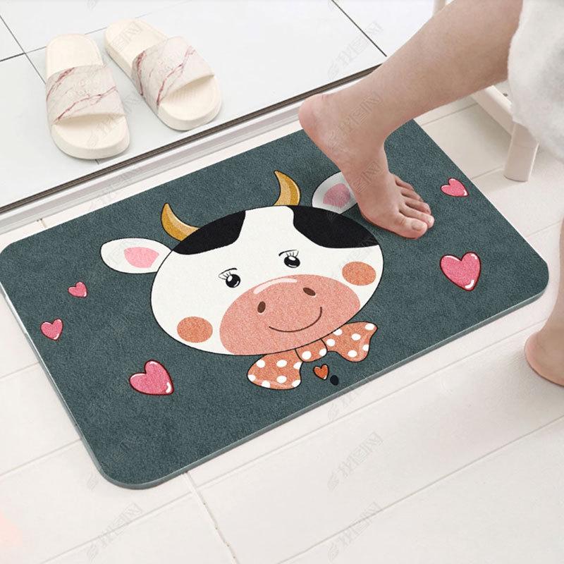 Anti-Slip Cartoon Bathroom Mat: Thick, Absorbent, Machine Washable Door or Toilet Foot Rug