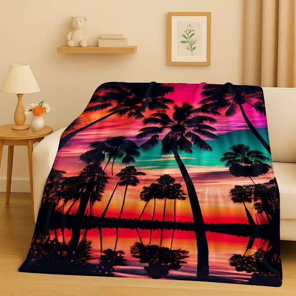 

3D Beautiful Natural Scenery Sea Sky Tree Flannel Blanket,Ultra Soft Warm Plush Throw for Home Bedroom Bed Sofa Cover Kids Gift 75x90cm