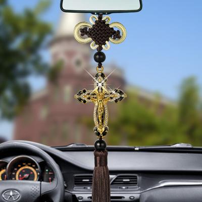 Metal Diamond Cross Jesus Christian Religious Car Pendant Car Rearview Mirror Ornaments Hanging Auto Car Styling Accessories