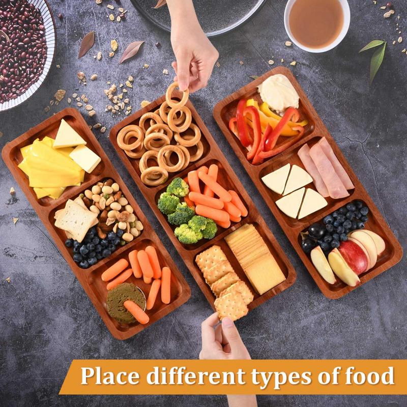 Charcuterie Boards 3 Grid Dessert Tray Sturdy Food Serving Utensils Beautiful Wooden Divided Tray For Birthday Wedding