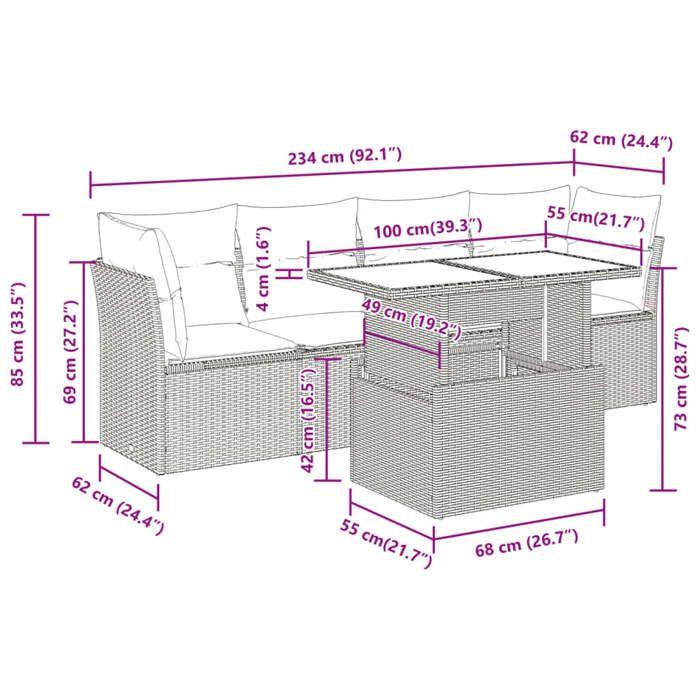 VidaXL Garden Furniture 5 Pcs with Grey Cushions Wicker 3326091