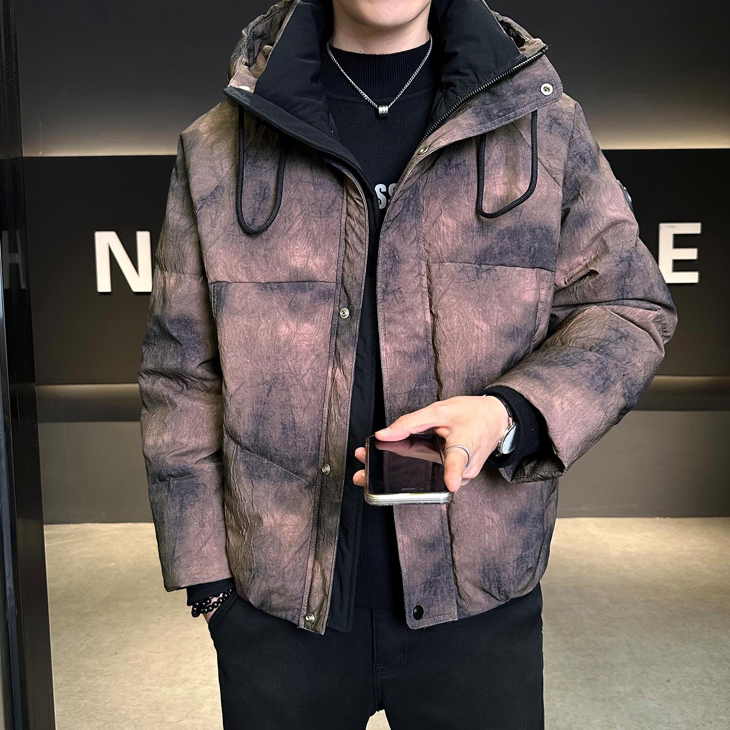 

Men s 2025 Gradient Down Jacket - Trendy, Lightweight, Thickened, Warm Winter Outerwear 3XL кавовий/червоний