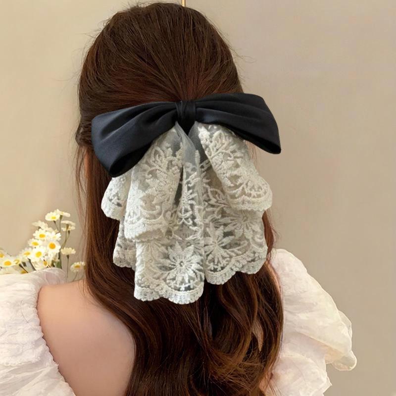 Handmade Chiffon Floral Bow Ponytail Clip for Voluminous Hair