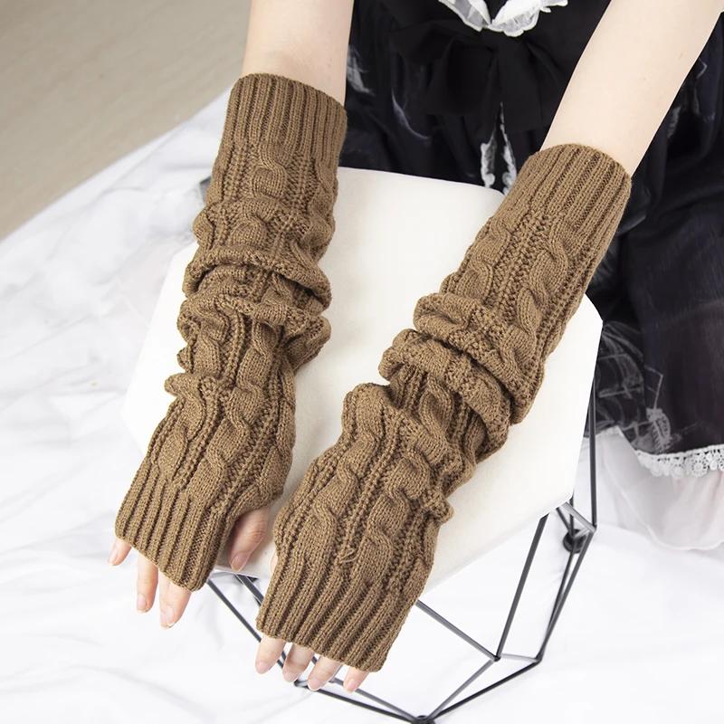 Women's Winter Mitten Knitted Arm Warmers Long Fingerless Gloves Wrist Elbow Oversleeves Soft Girls Clothes Punk Gothic Gloves