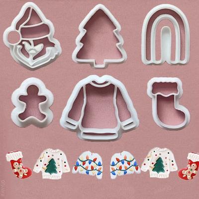 Christmas Day Series Soft Pottery Clay Mold Cute Christmas Sweaters Socks Shaped Clay Cutting Die Earring Jewelry Pendant Tools