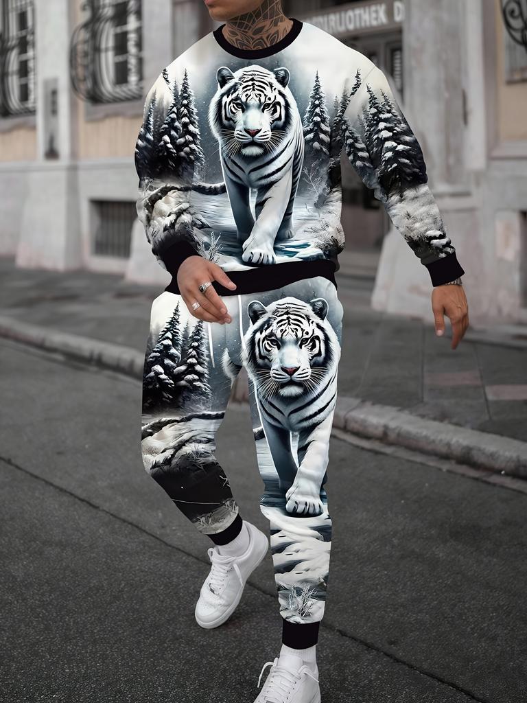 Men's Fall Winter 2026 Matching Set Stylish Crew-Neck Two-Piece Outfit Featuring Print and Trendy Streetwear Style