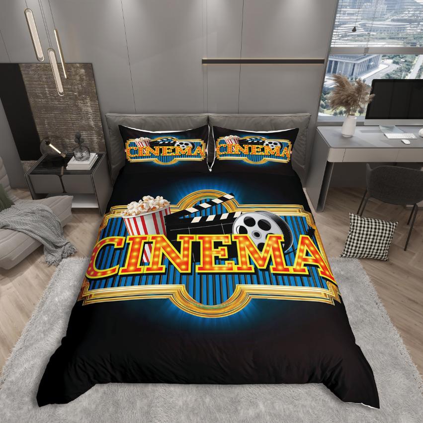 

Homewish Cinema Theme Duvet Cover Set,Movie Theater Bedding Set,Vintage Retro Comforter Cover Set DE XS 100x135cm 2pcs&set