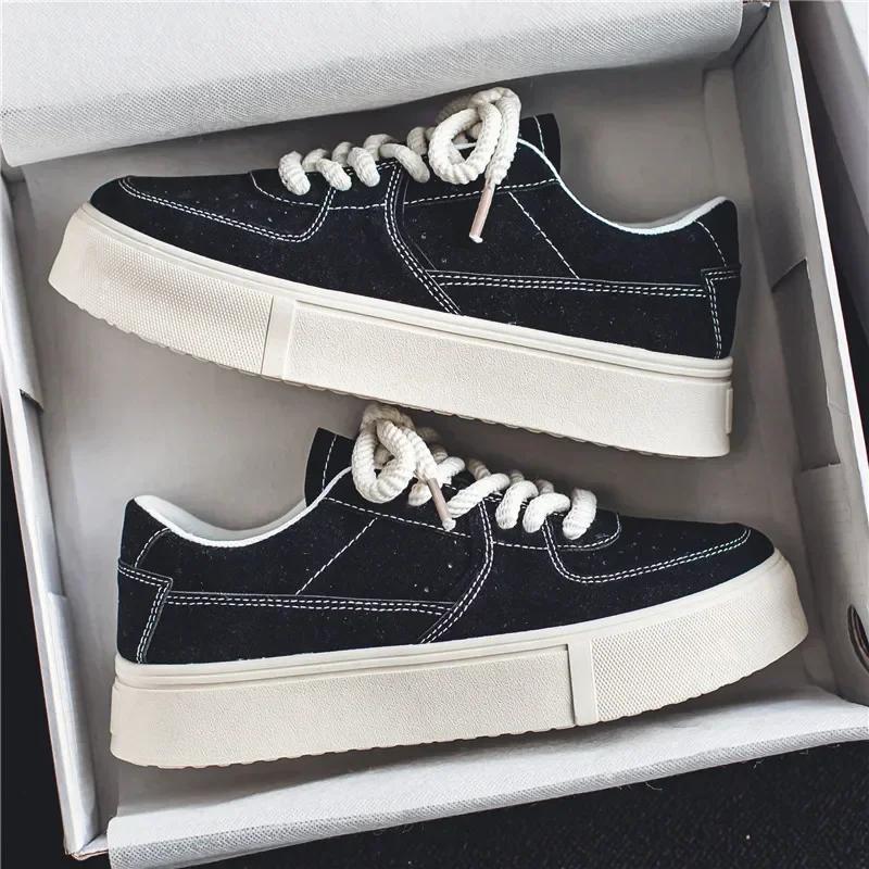 Herrhöstens Casual Skateboardsskor Herr Bekväma Svarta Tjocka Sula Sneakers Lätta Mångsidiga