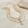 Holiday Style Shell Beaded Multi-Layer Starfish Necklace with Imitation Pearls