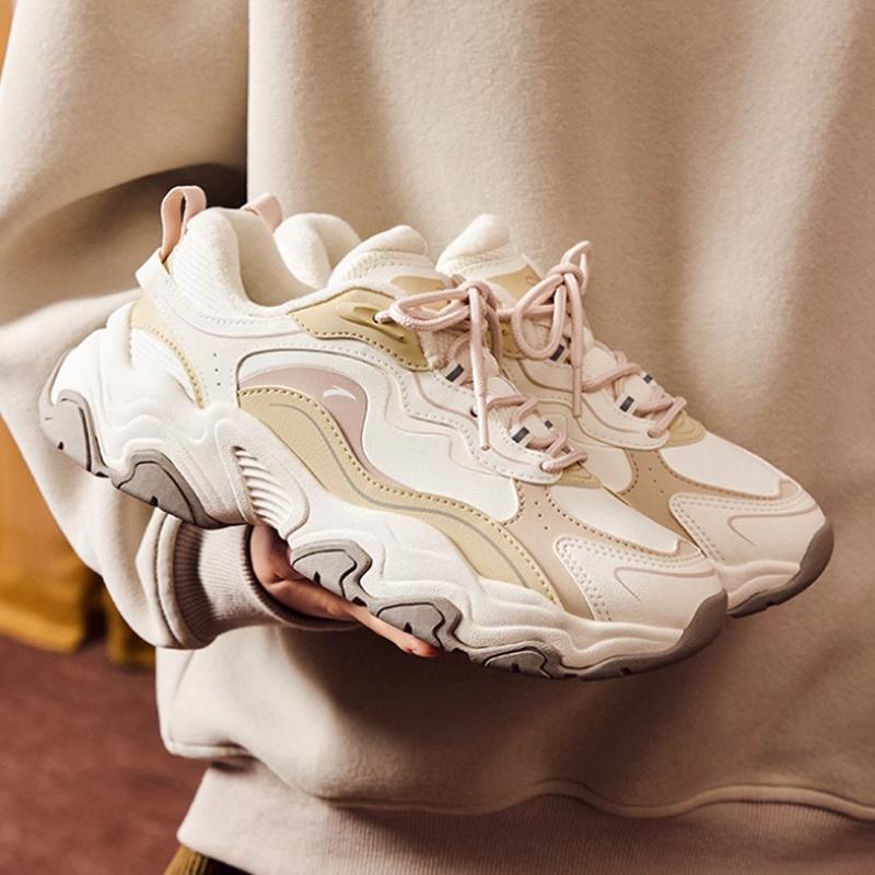 Anta Meteor 3 Comfortable Trendy Durable Lightweight Low-Top Casual Shoes Women Casual Shoes White Beige 122448856-11