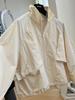 Women's Petite Solid Color Trench Coat - 2025 Spring/Autumn Korean Style, Stand Collar, Loose Fit