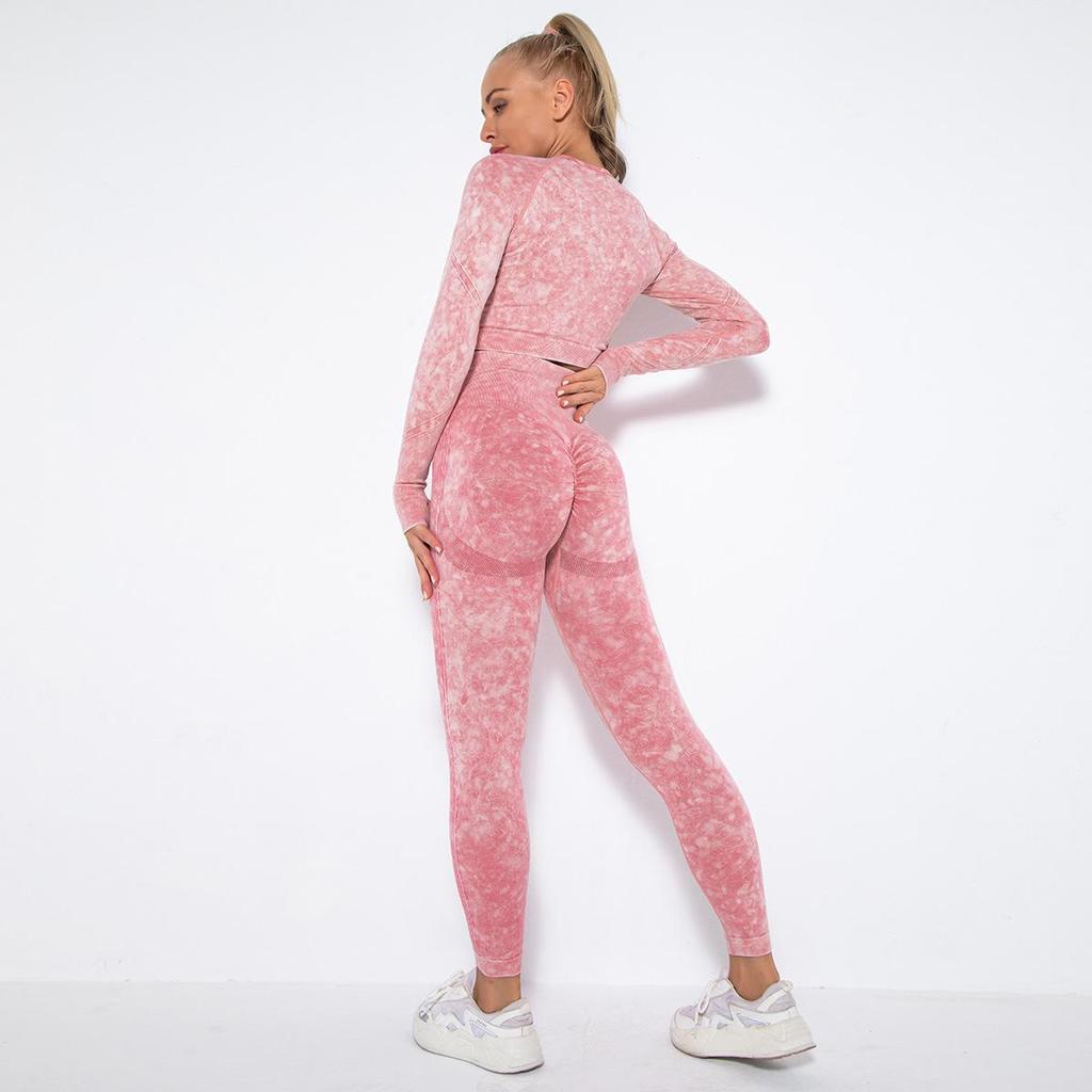 Seamless Frosted Yoga Set: Long Sleeve & High Waist Pants for Women