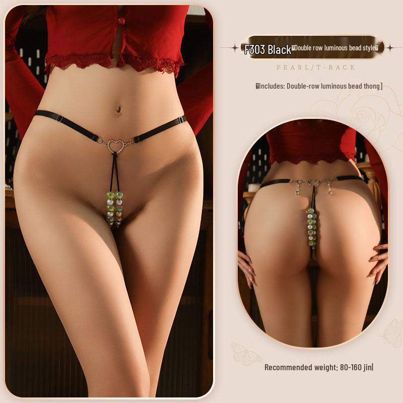 Plus Size 160 Jin Pearl Thong with Bell Pendant and Open Crotch 303