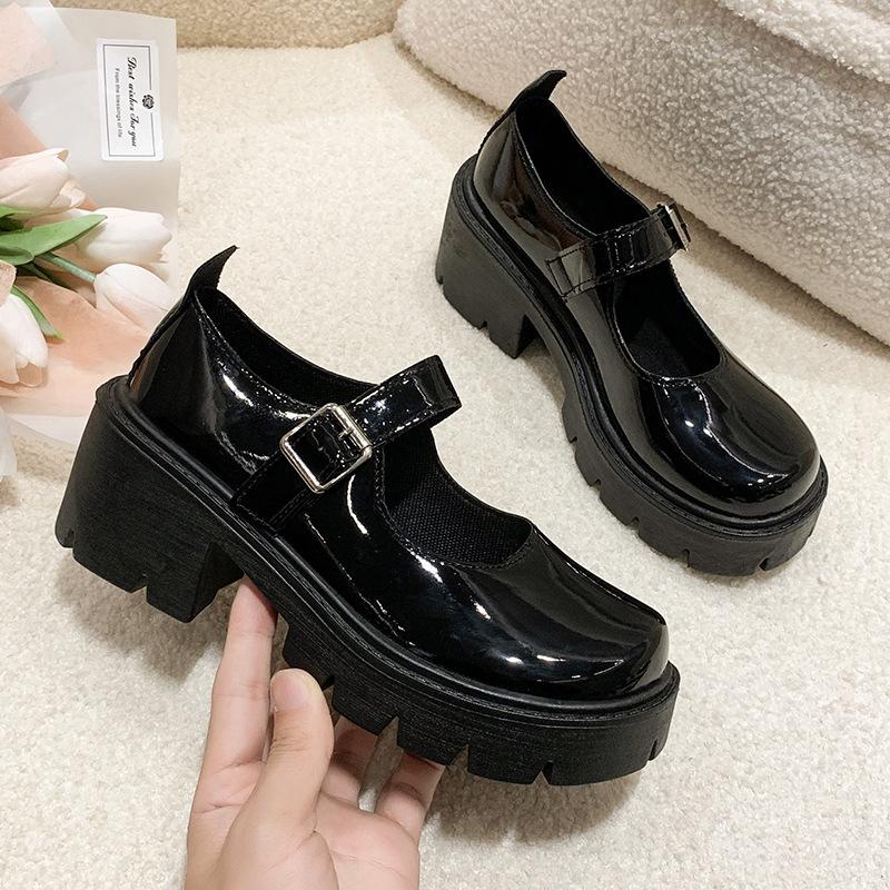 Mary Jane Women's Shoes 2025 New Fashion Versatile with Skirt Small Leather Shoes Women's French One-word Buckle Belt Thick Heel Single Shoes