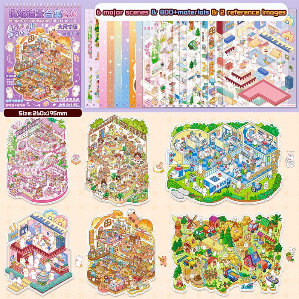 Plus Size 3D Landscape Sticker 6-in-1 Miniature Scene Collage DIY Toy Game Stickers Children
