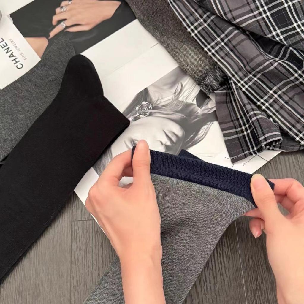 Schwarze Wadenstrümpfe für Damen im Herbst und Winter, einfarbig, reine Baumwolle, schlankmachende Plüschsocken