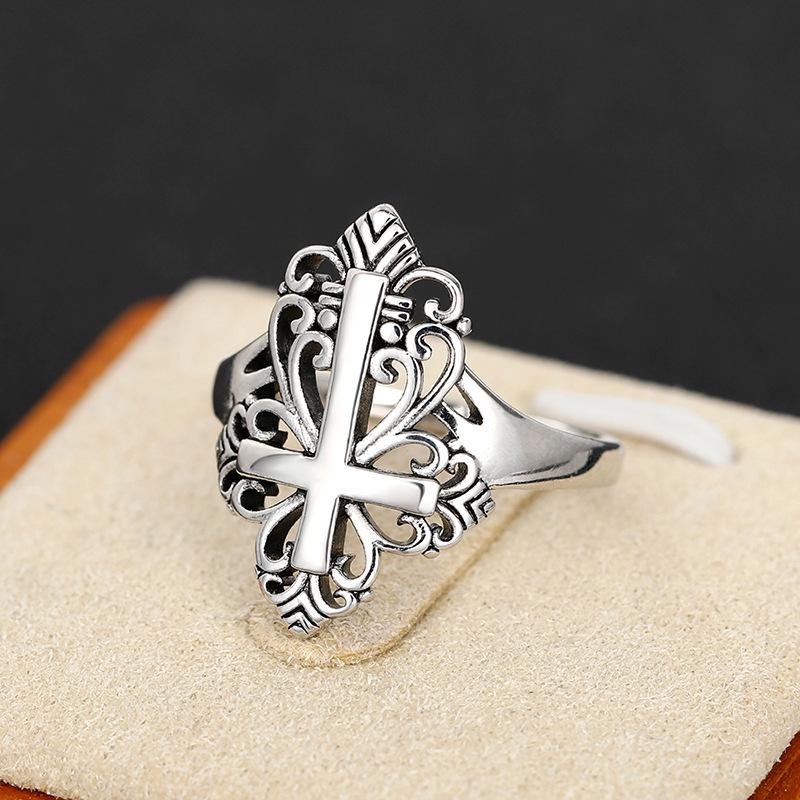 Huitan Fashion Cross Ring Female Party Accessories with Hollow-out Design Lady Matel Silver Color Finger Jewelry for AnniversaryGood product