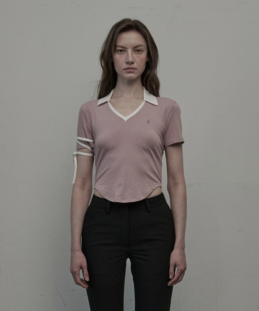 Mausolleum Cherie String Collared T-Shirt - Pink