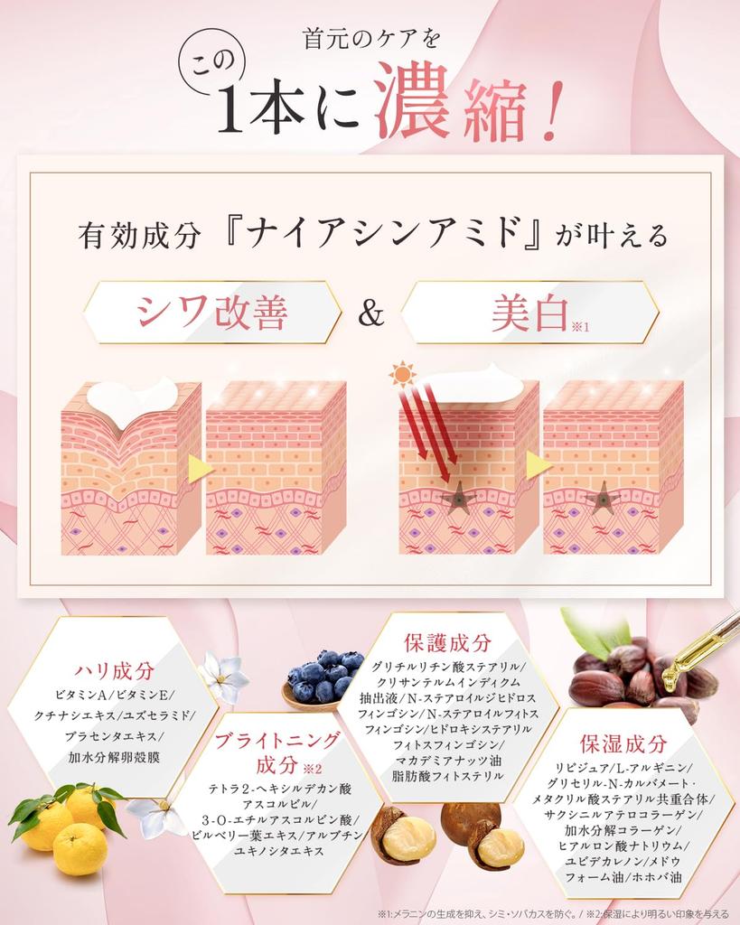 Faltenverbesserung Halsfleck Hals Lulunik Set [Halscreme] Creme, Niacinamid, Quasi-Medikament, Aufhellung, Vorbeugung, Feuchtigkeitsspendend, Dekolleté, Hände,