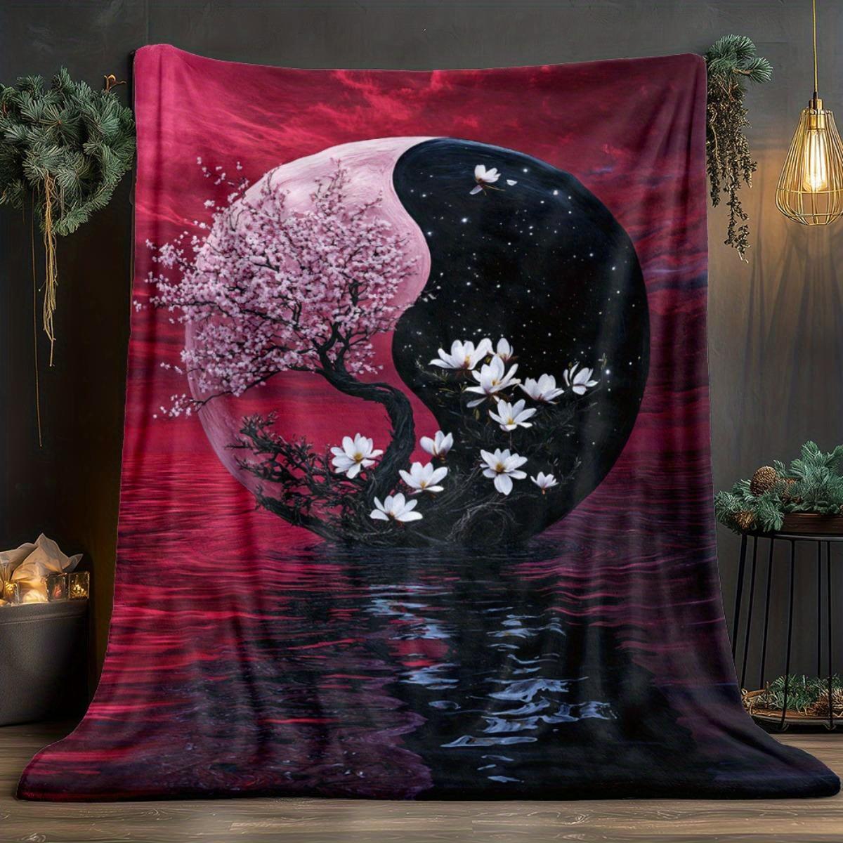 

Flower pattern of the YinYang tree Flannel printed blanket suitable for all seasons suitable for living room office sofa travel 75x100cm (30x40inch)