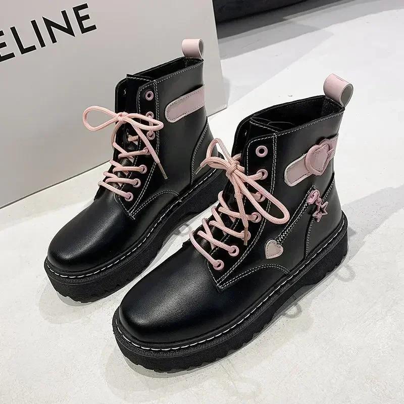 Mode Herbst Winter Neue Stiefel Damen Schwarz Plateau Niedlich Rosa High-Top Lolita Stiefel Studentin Kawaii Japanische Schuhe Stiefel 2024