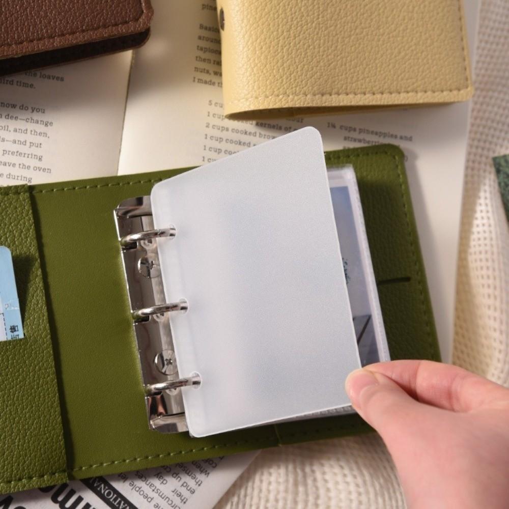 Faux Leather Mini Photo Album Transparent Pages with 3-Ring Pocket Photo Album Photo Display Card Collection 3-Inch Photo Book