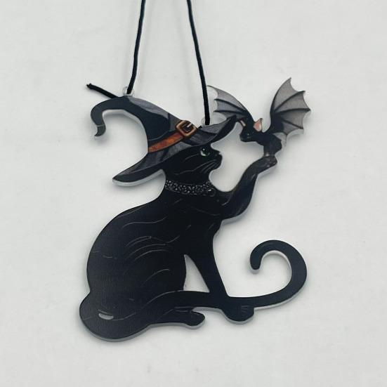 Halloween Ornament Human Heart Tree Root Black Cat Caped Ghost Statue Handmade Acrylic Pendant for Desk Garden Office