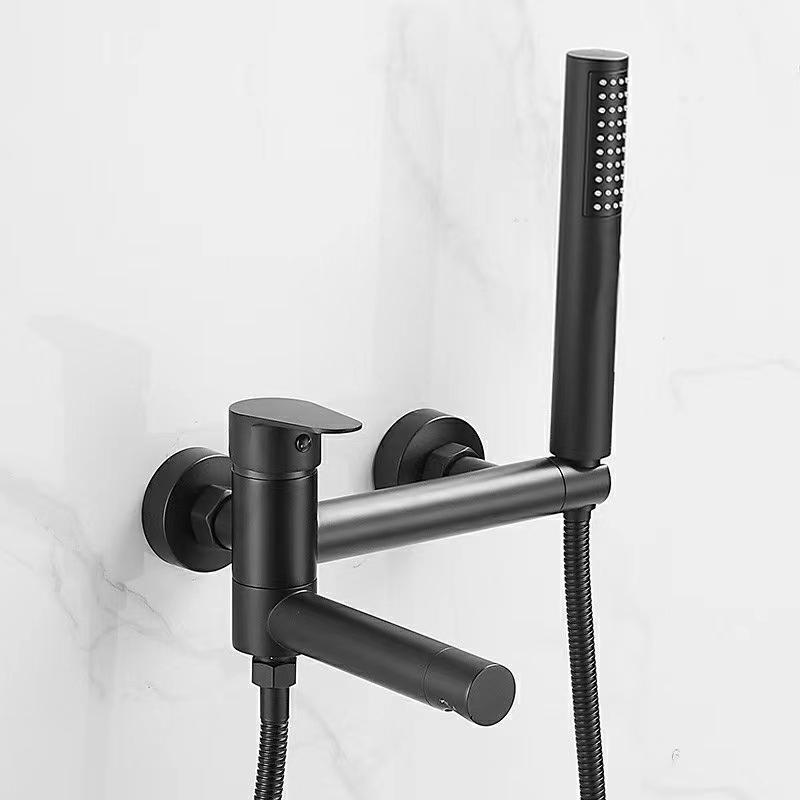 Black Brass Bathroom Bathtub Faucet Set with Shower Head and Hot/Cold Mixer Valve