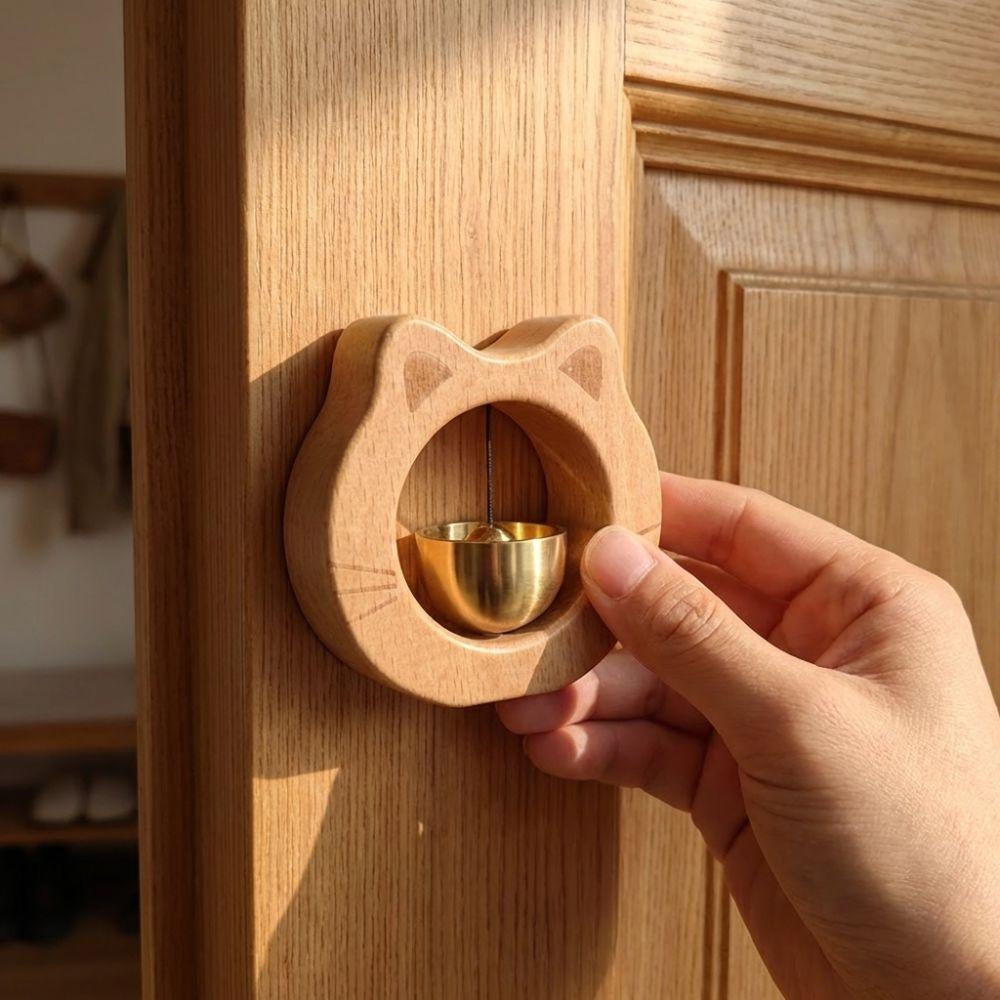 Solid Wood Cat Wooden Doorbell Wall Hanging Door-sucking Doorbell Unique Entrance Chime Office