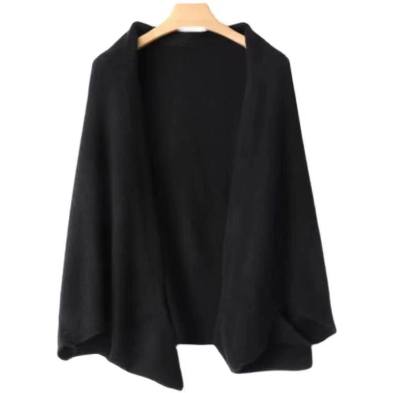 100%Wool Women'S Knitted Shawl Scarf Soft Warm Knitwear Cardigan Cloak Wraps Shoulder Neck Protect Pashmina Scarves Dual Use
