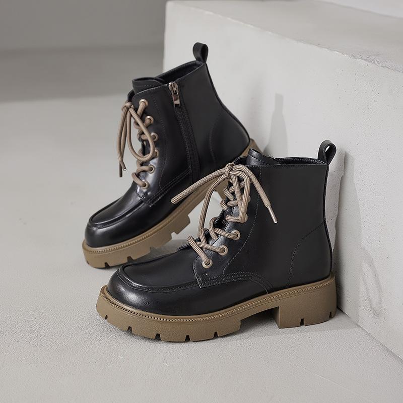 Augustine Black Martin Boots Women's 2025 New Spring and Autumn Single Boots British Style Short Boots Thick-soled Tooling Boots