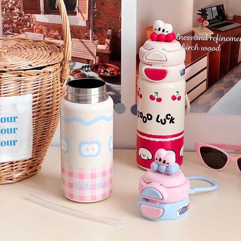 1000ML Thermos Water Cup For Girls Ice Coffee Cup With Handle Straw Tumbler Large Capacity 316 Stainless Steel Insulated Cup