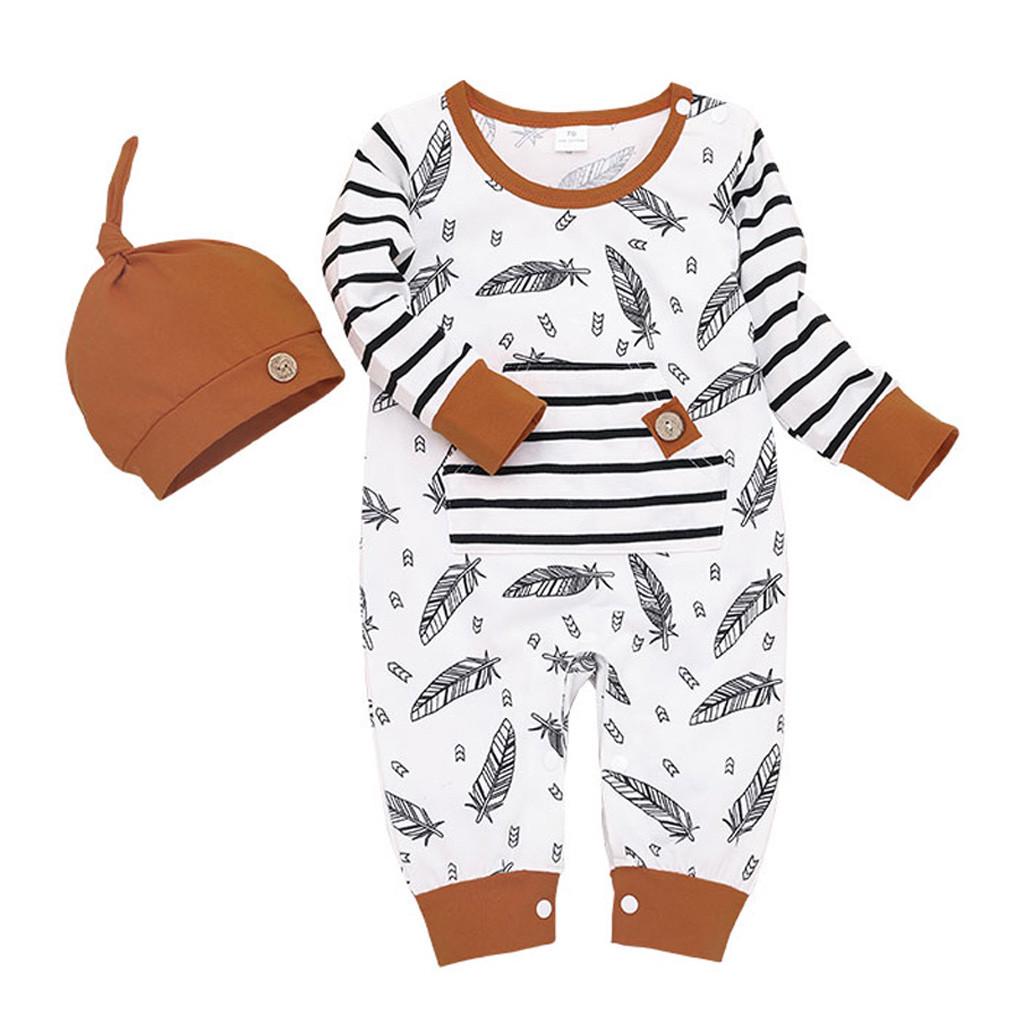 2pcs Newborn Baby Bear Hooded T shirt Tops Girls Boys Feather Striped Pants Set