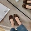 Sheepskin Temperament Square Head Shallow Mouth Bow Small Thick Heel Versatile Leopard Print Shoes Super Soft Single Shoes Women