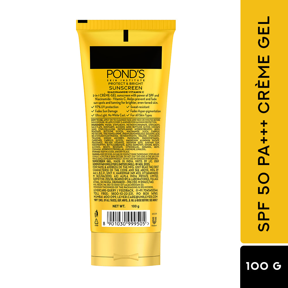 Pond’s Sun Miracle SPF 50 Sunscreen 100g For Face With Niacinamide | No White Cast, Lightweight, Brightening UV & Blue Light Protection