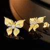 S925 Italian Style Handmade Brushed Butterfly Earrings Light Luxury High-end Earrings Exquisite Stud Earrings Medium Antique Earrings