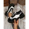 Color-blocked Low-top Shoes for The Fall of 2025 New Platform Lace-up Muffins Plus Size Small Leather Shoes for Women