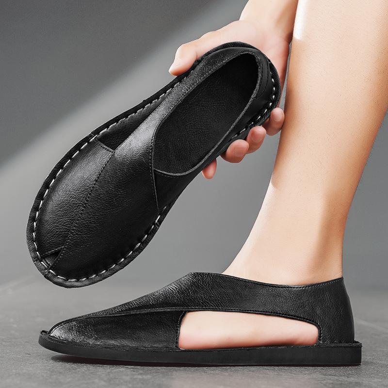 Sandals Men Summer Genuine Leather Mens Shoes Youth Beach Shoes Lightweight Breathable Slippers Men's Sandal Low Top Mens Shoes