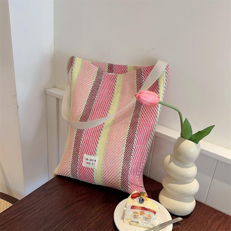 44 Woven Colored Stripes Contrasting Colors Women's Handheld Shoulder Bag Class Commuter Crossbody Underarm Bag Women