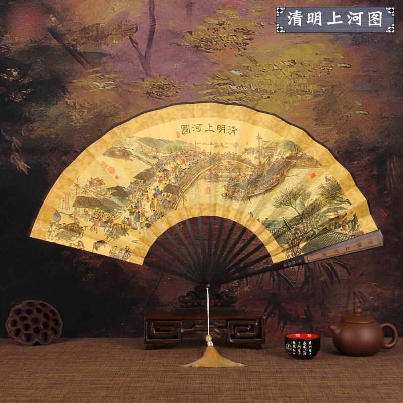 

Retro style men s big folding fan with fan tassel Portable daily decorative hand fan Laser engraving fan bone Durable hand fan 12.99 inches