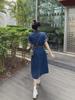 Real Shot Plus Size Denim Short-Sleeve Dress for Women - Summer Collection, Slimming Waist Design