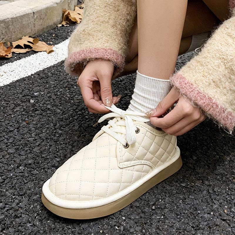 Soft-soled Lace-up Thickened Warm Bread Shoes Women's Autumn and Winter New Velvet Cotton Shoes Casual Versatile Snow Boots