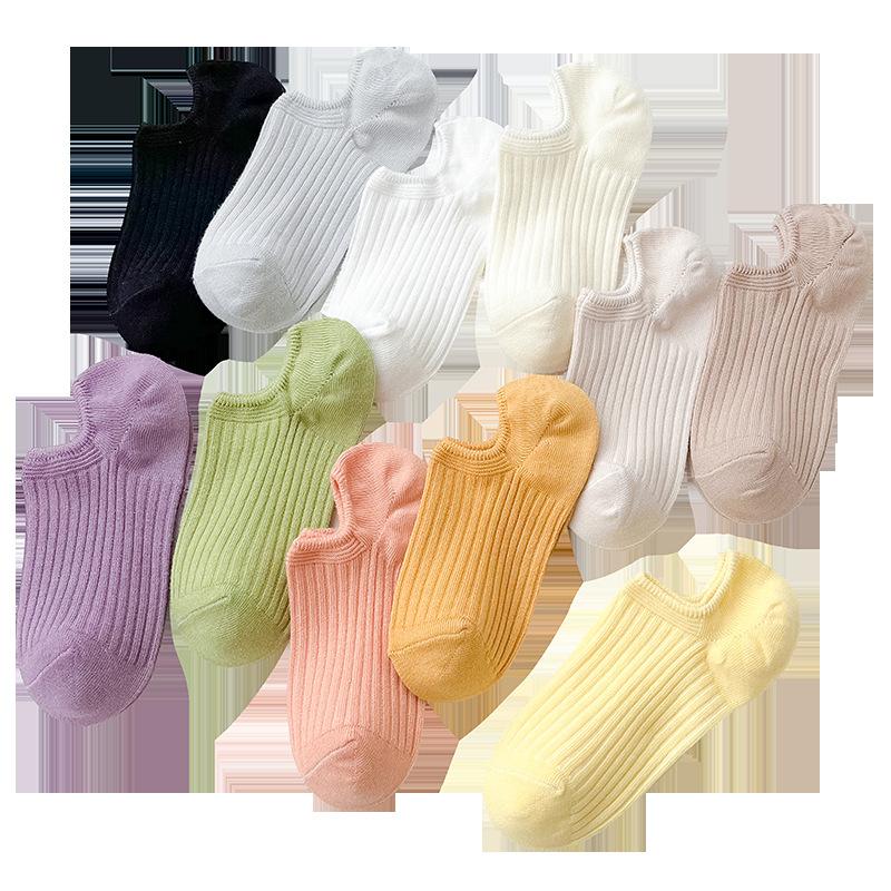 Shallow-mouthed Women's Boat Socks, Thin, Breathable Pure Cotton Socks for Spring and Summer, Candy-colored Solid-colored Women's Short Socks