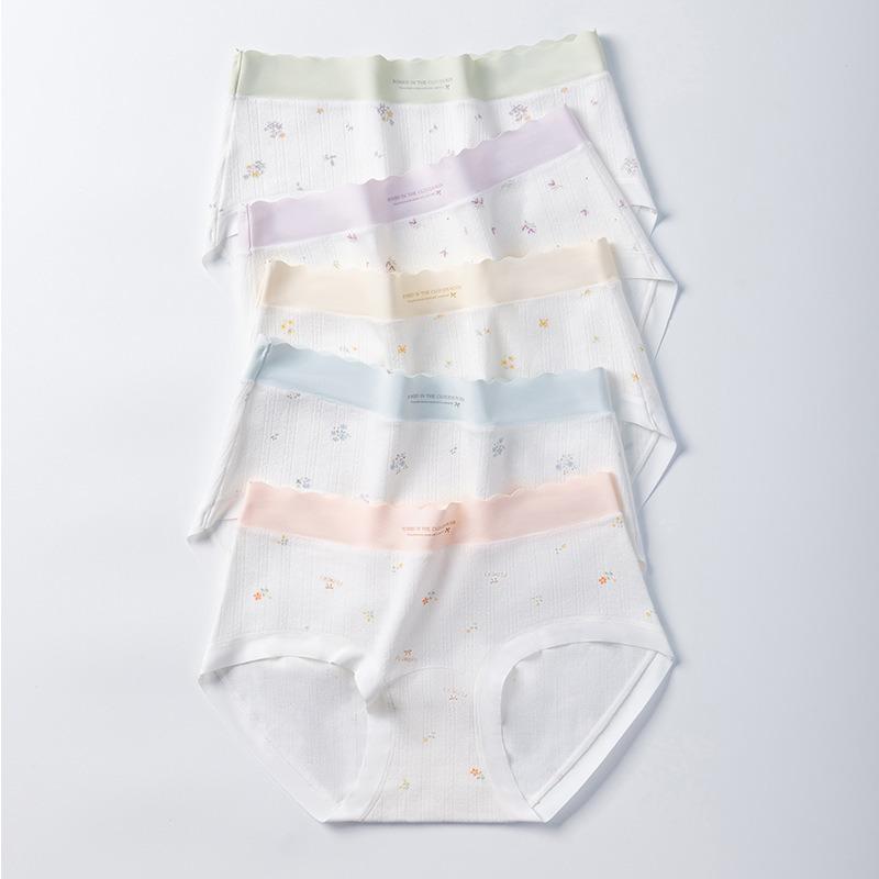 Women S Mid Waist Floral Cotton Underwear Antibacterial Long Crotch Panties